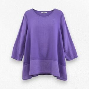 Y2K Vintage FLAX Purple Linen Tunic Top Oversized Long Sleeve Blouse Size XL